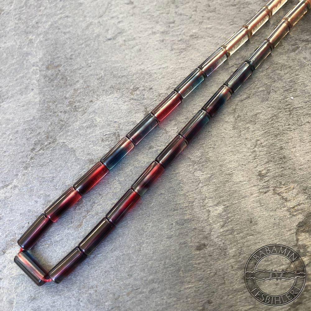 Renkli süzme dizim 4x10mm, Kesme model-Sıkma kehribar tesbih