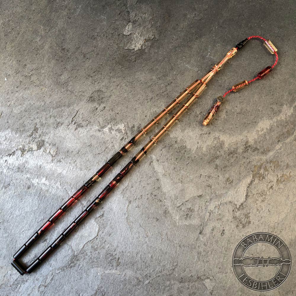 üç renkli süzme dizim 4x10mm, Kesme model-Sıkma kehribar tesbih