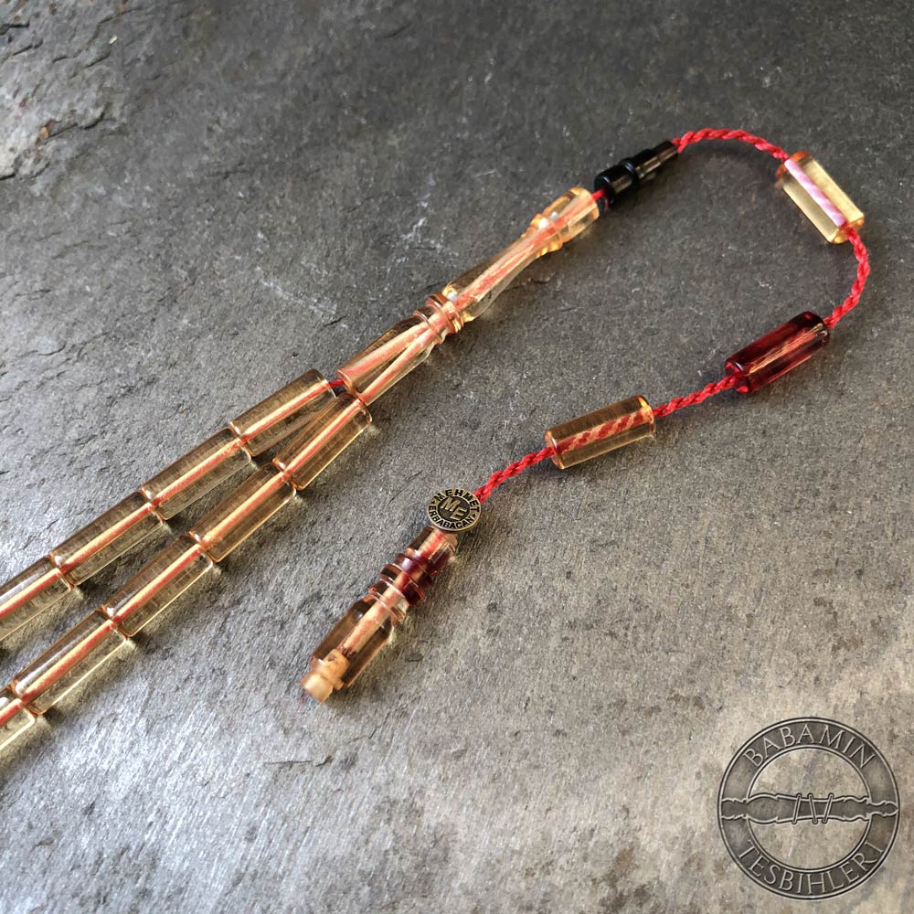 üç renkli süzme dizim 4x10mm, Kesme model-Sıkma kehribar tesbih