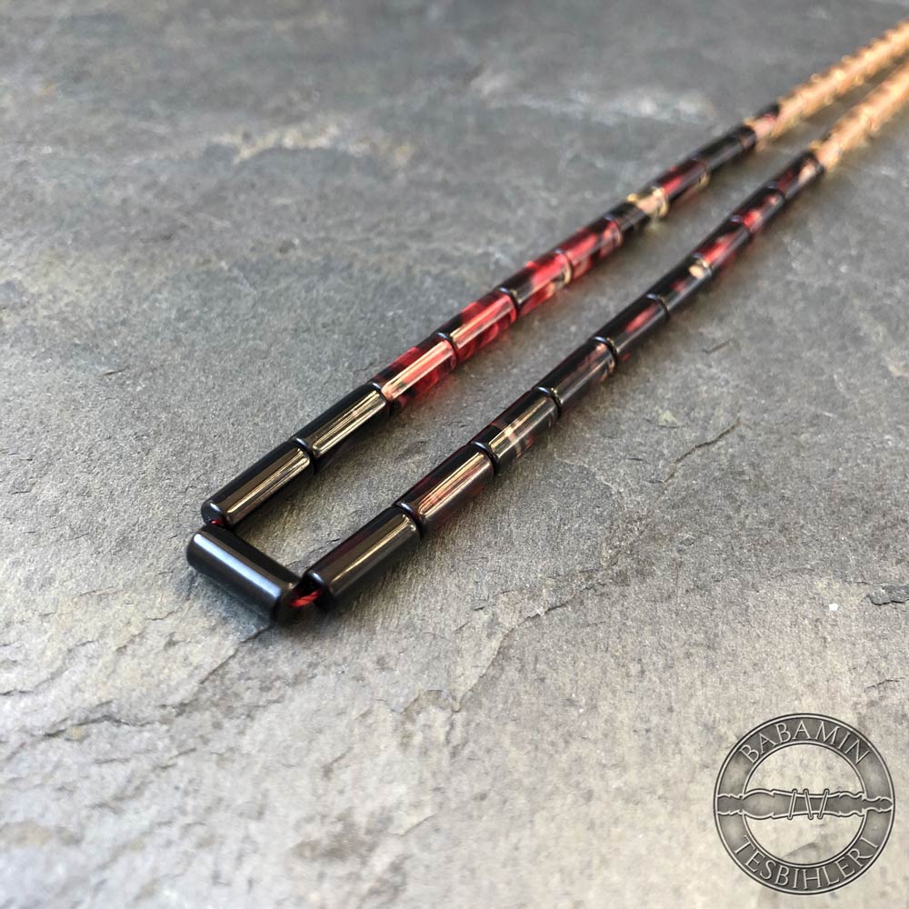 üç renkli süzme dizim 4x10mm, Kesme model-Sıkma kehribar tesbih
