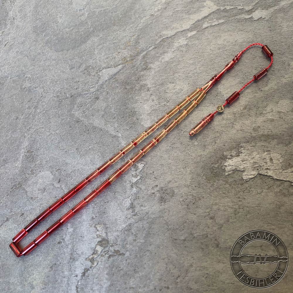 Mercan Kırmızısı süzme dizim 4x10mm, Kesme model-Sıkma kehribar tesbih
