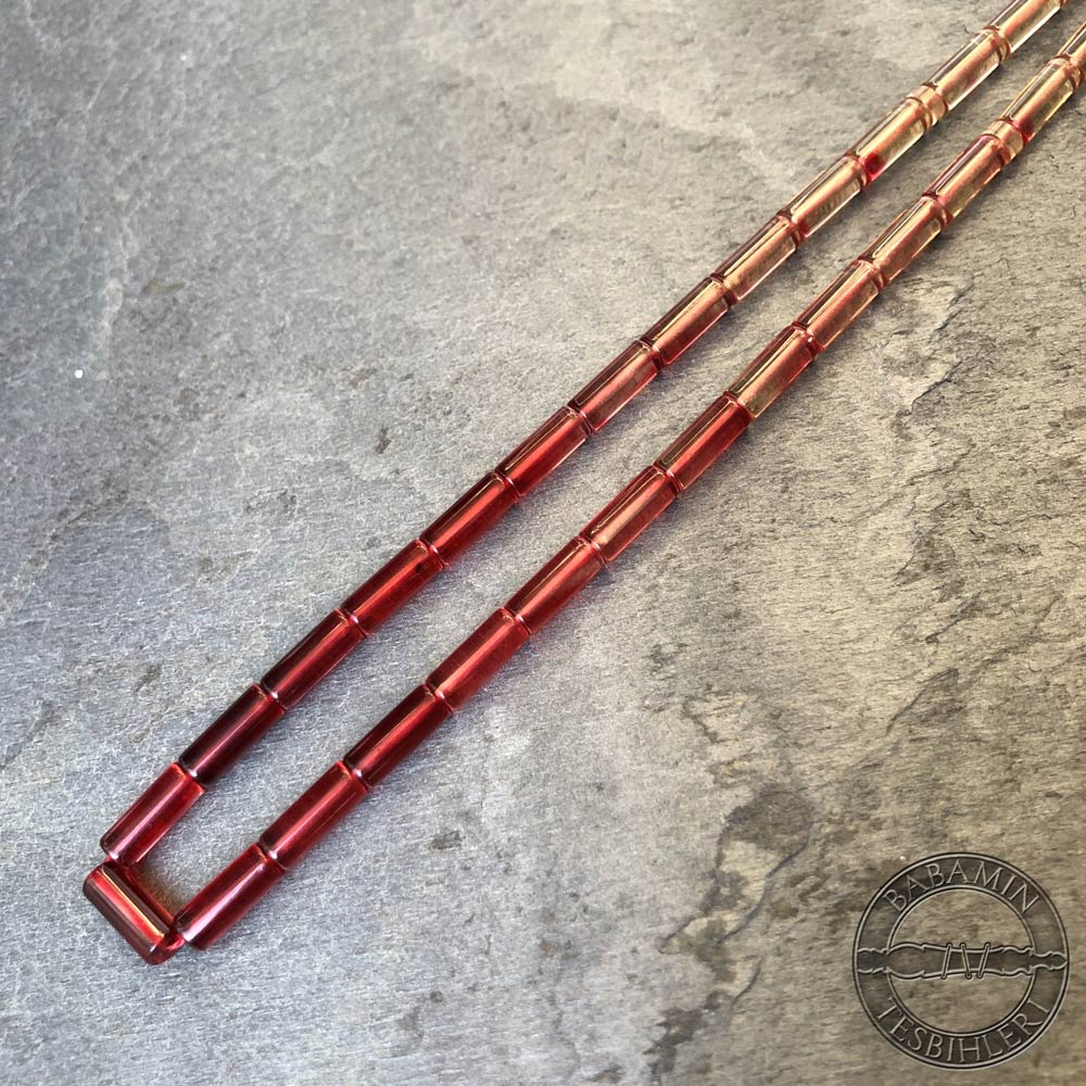 Mercan Kırmızısı süzme dizim 4x10mm, Kesme model-Sıkma kehribar tesbih