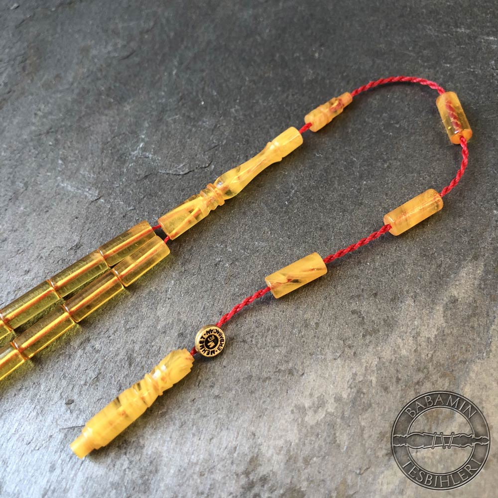 Hareli sarı süzme dizim 4x10mm, Kesme model tesbih