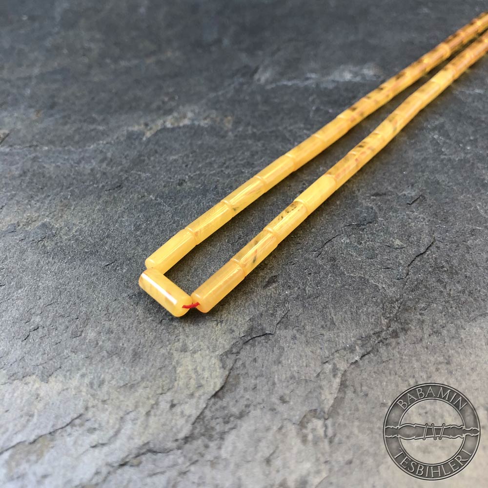 Hareli sarı süzme dizim 4x10mm, Kesme model tesbih