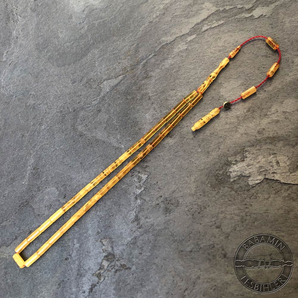 Hareli sarı süzme dizim 4x10mm, Kesme model tesbih