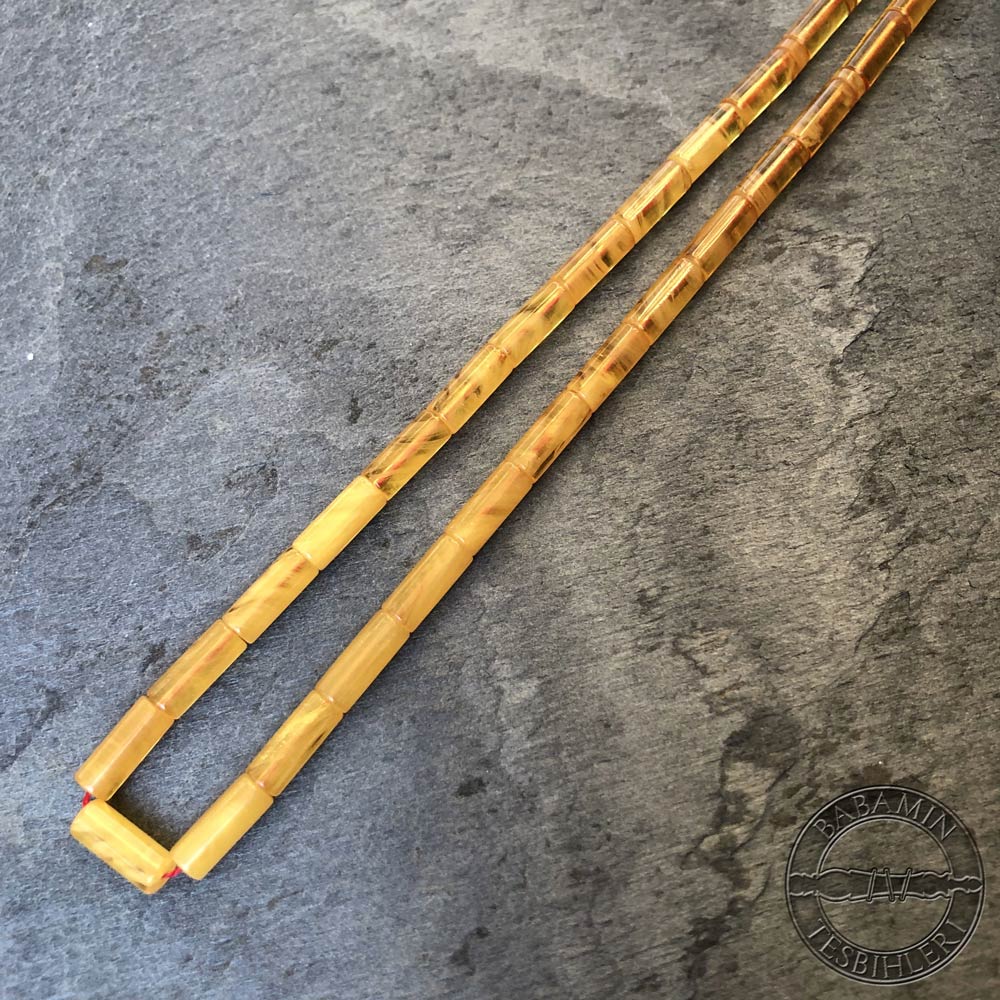 Hareli sarı süzme dizim 4x10mm, Kesme model tesbih