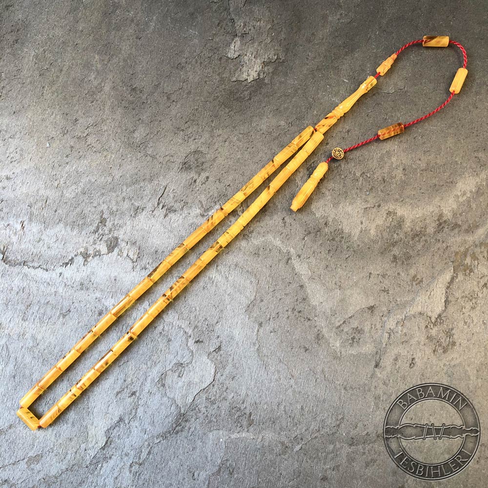 Hareli sarı 4x10mm, Kesme model, sıkma kehribar tesbih
