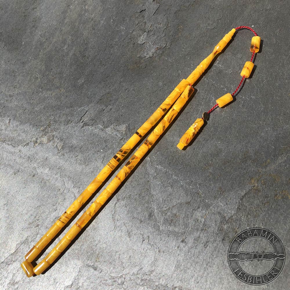Mehmet erbabacan imzalı hareli sarı 5,5x9,5mm sıkma kehribar kesme model tesbih