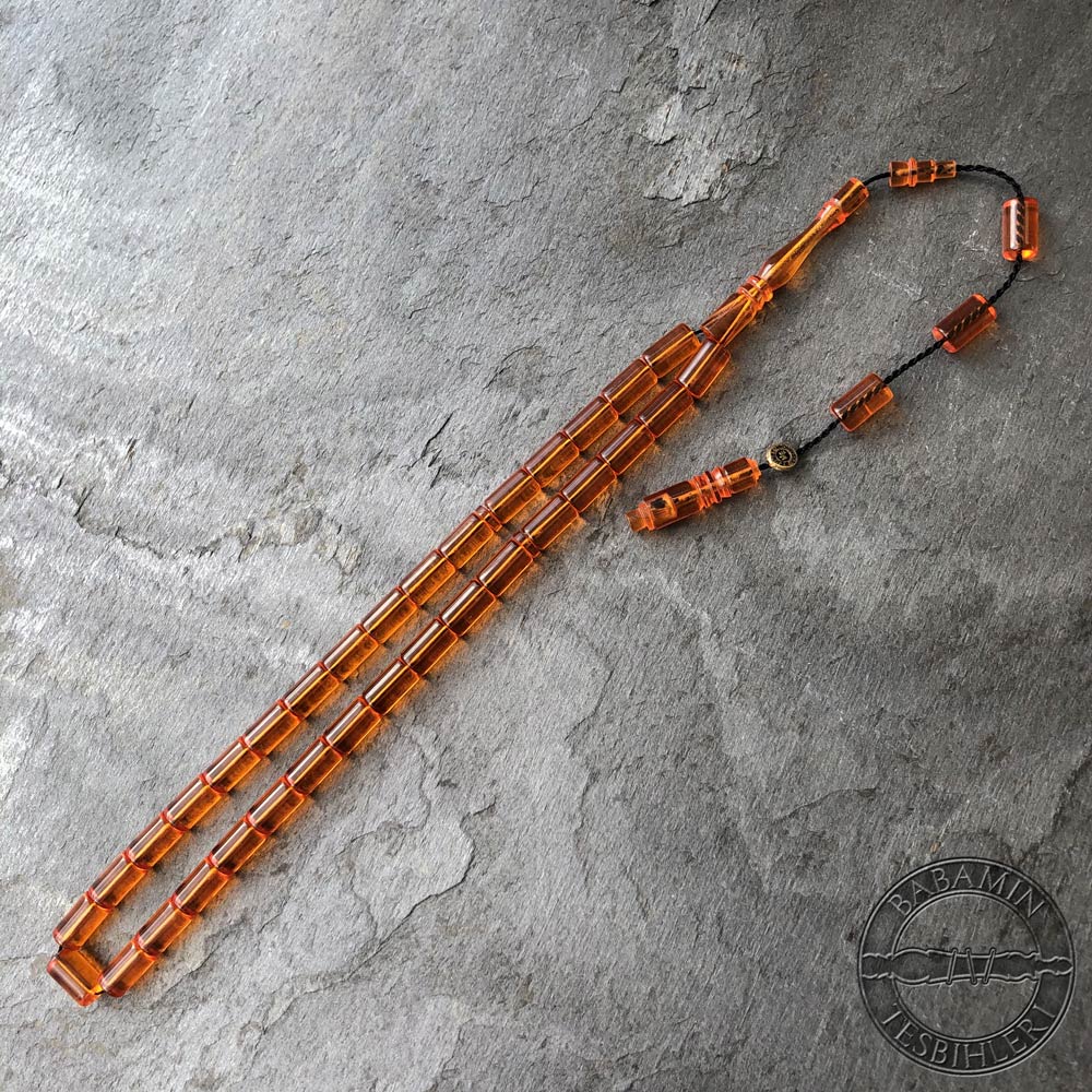 Şeffaf turuncu 5,5x9,5mm sıkma kehribar kesme model tesbih