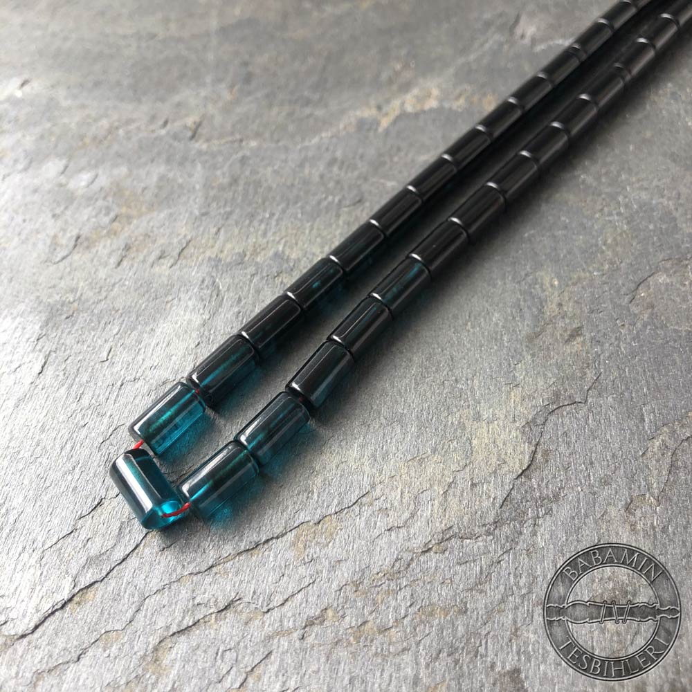 Lacivert süzme dizim 5,5x9,5mm sıkma kehribar kesme model tesbih