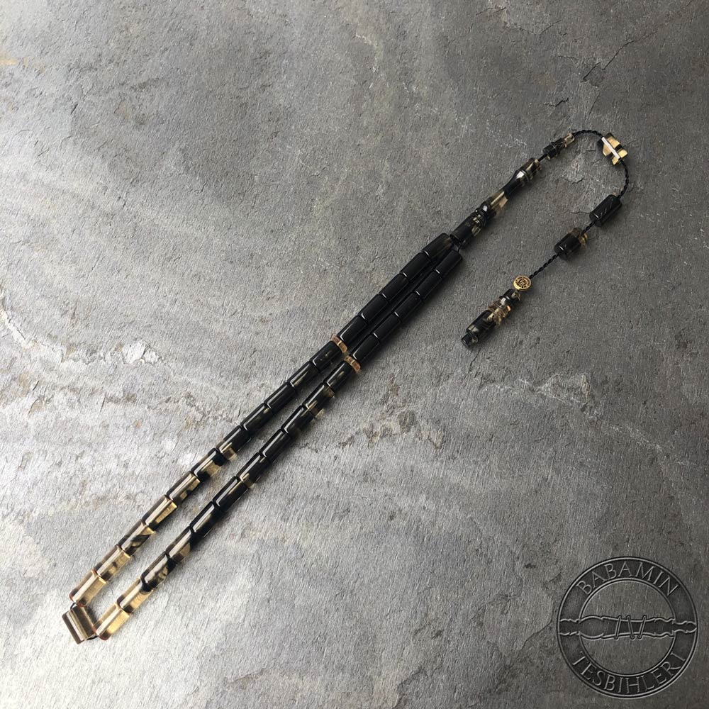 Siyah süzme dizim 5,5x9,5mm sıkma kehribar kesme model tesbih