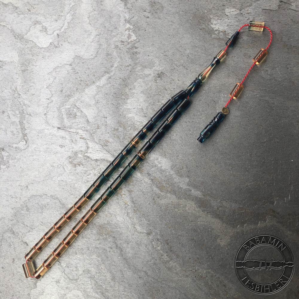 Şeffaf mavi süzme dizim 5,5x9,5mm sıkma kehribar kesme model tesbih