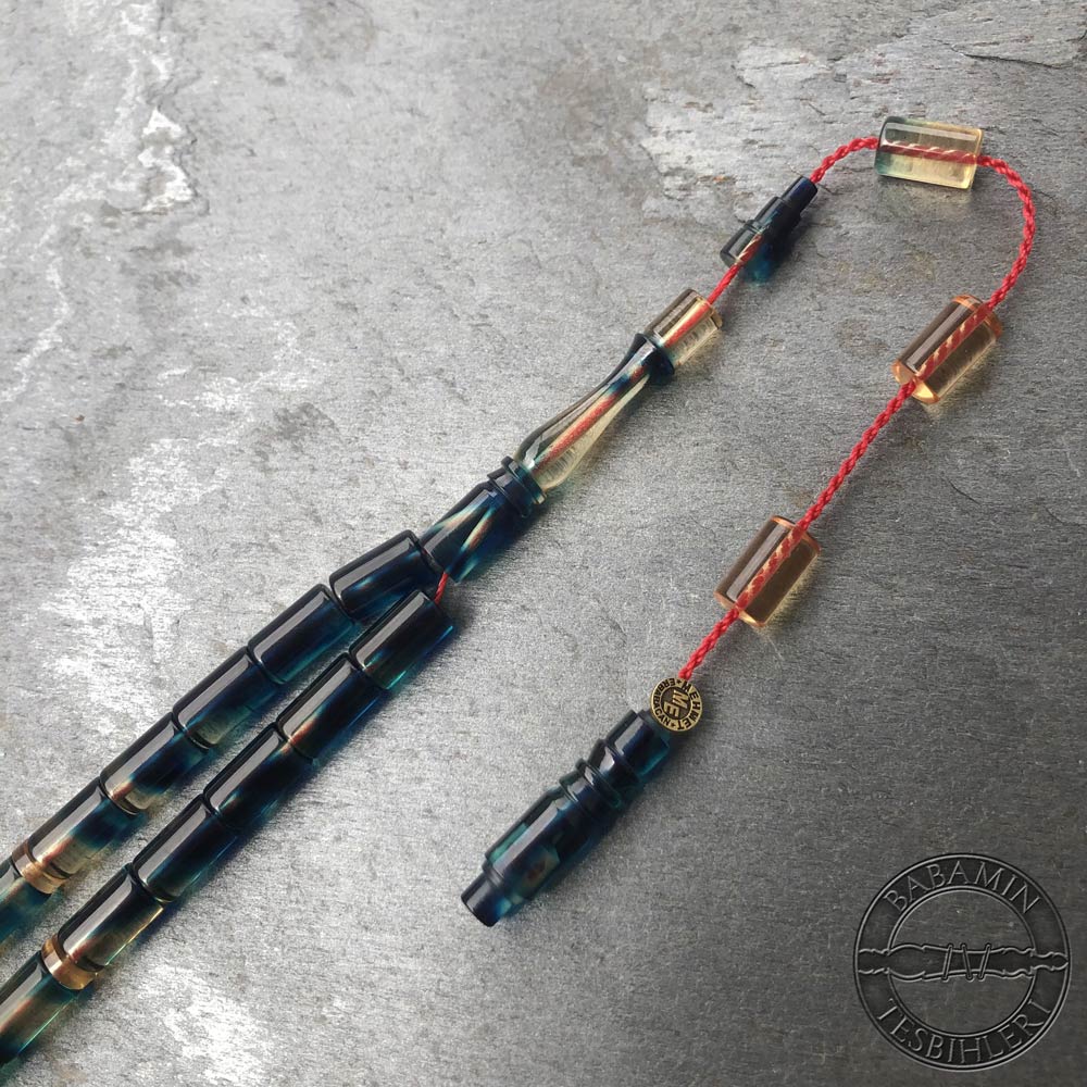 Şeffaf mavi süzme dizim 5,5x9,5mm sıkma kehribar kesme model tesbih