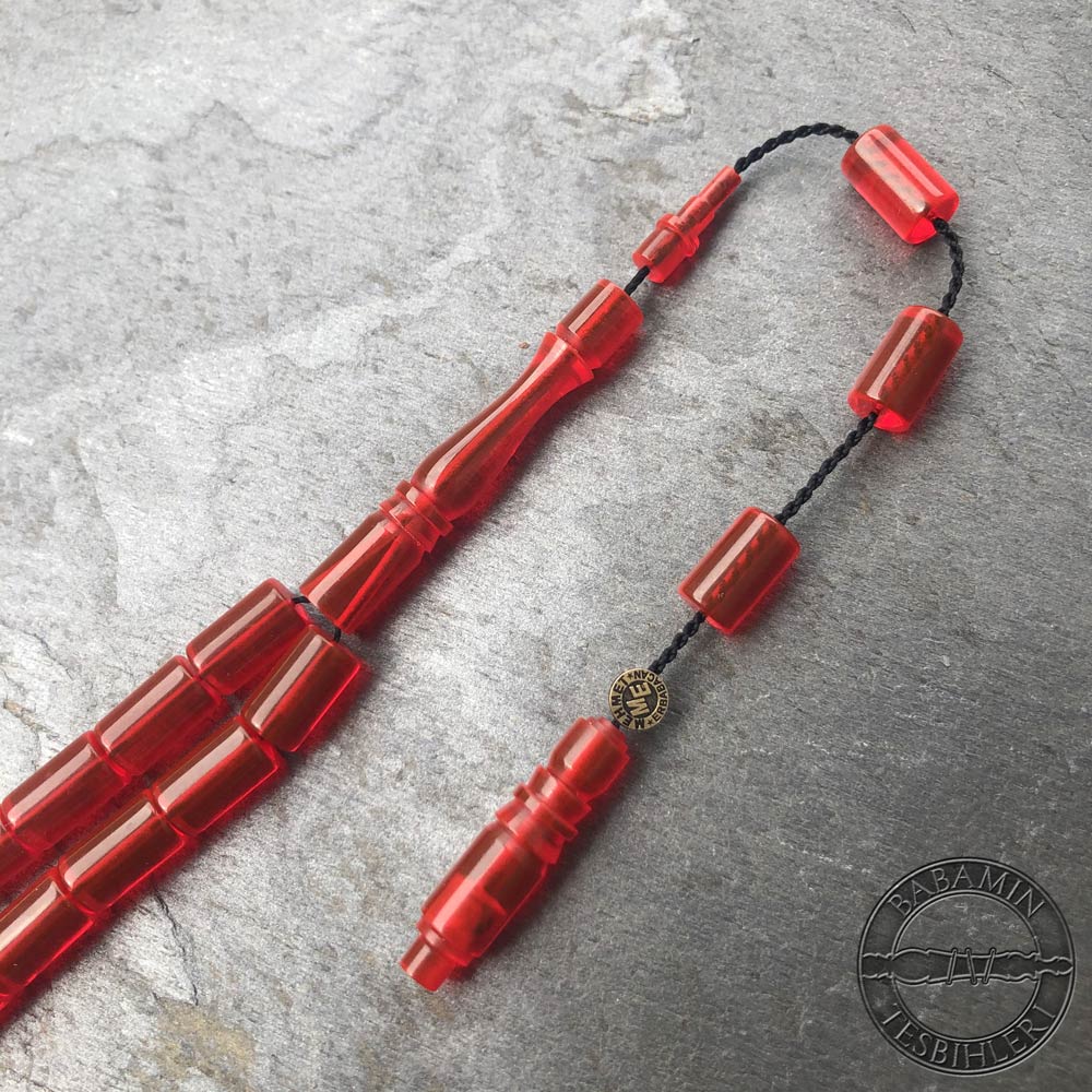 Şeffaf turuncu 5,5x9,5mm sıkma kehribar kesme model tesbih