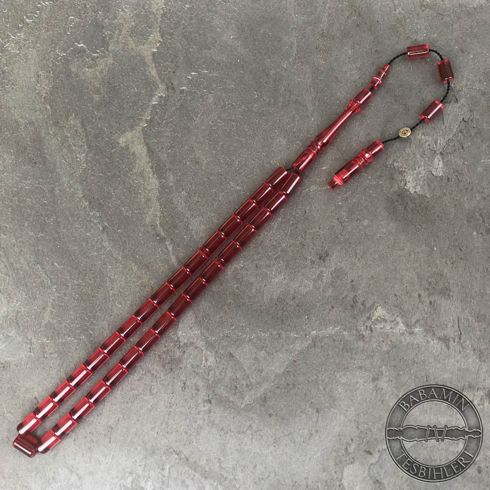 Şeffaf kırmızı 6,5×10,5mm sıkma kehribar kesme model tesbih