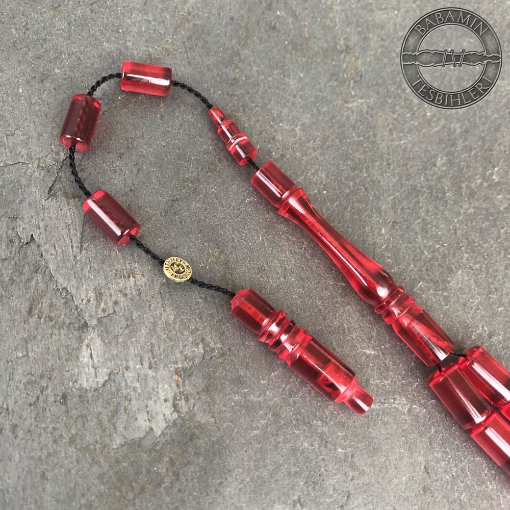 Şeffaf kırmızı 6,5×10,5mm sıkma kehribar kesme model tesbih