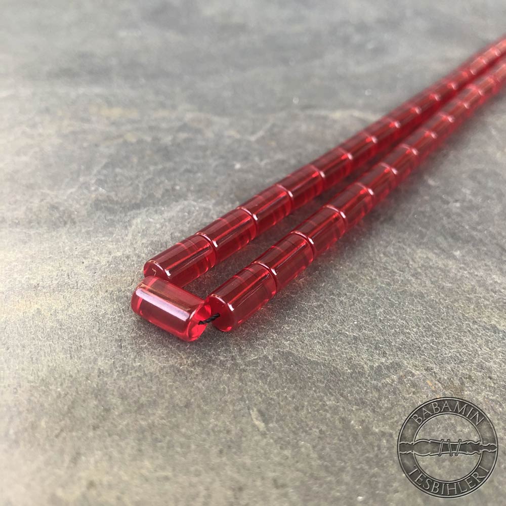 Şeffaf kırmızı 6,5×10,5mm sıkma kehribar kesme model tesbih