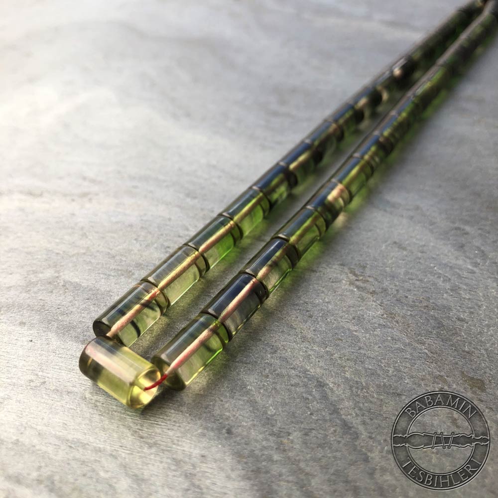 Yeşil süzme dizim 6,5×10,5mm sıkma kehribar kesme model tesbih