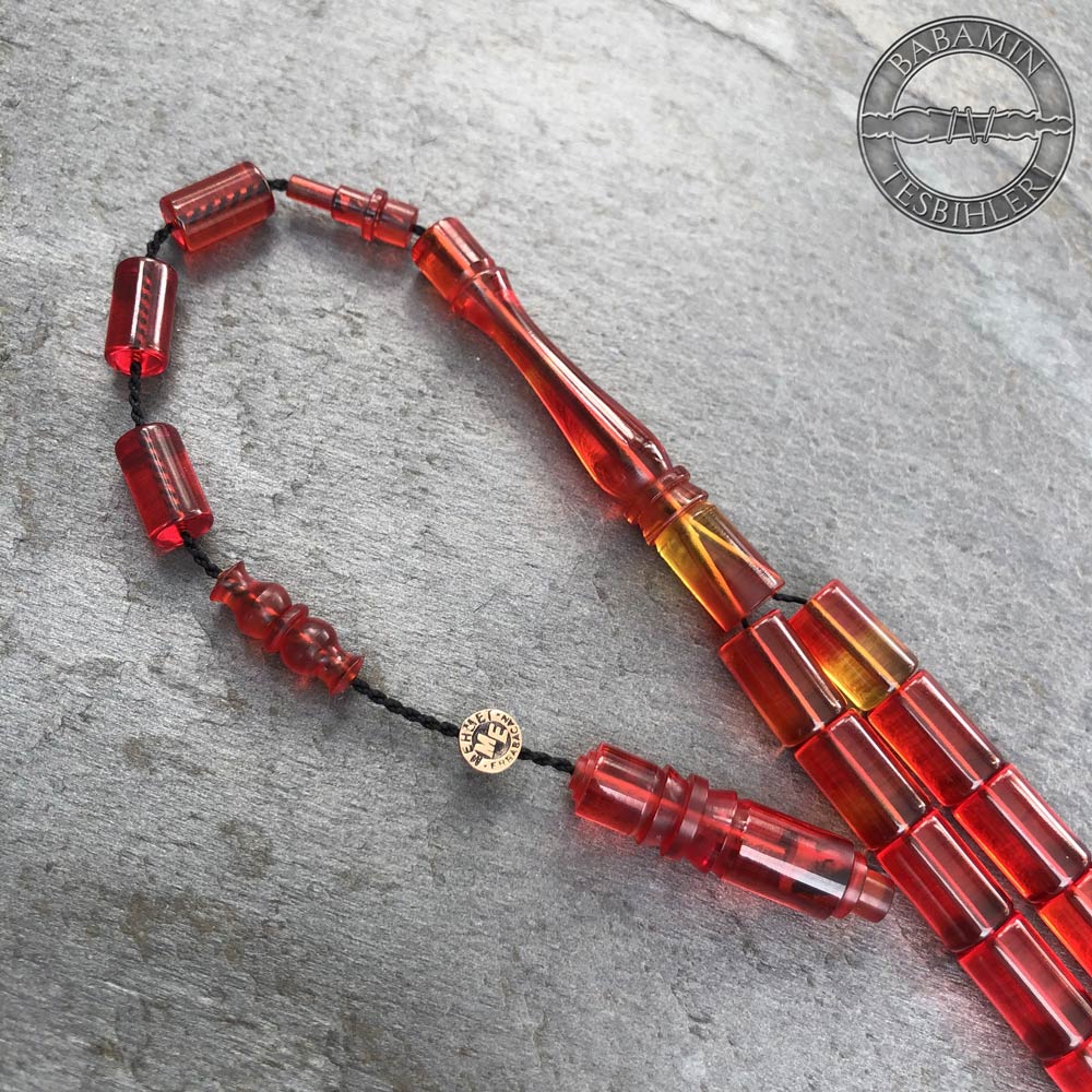 Mercan kırmızı 6,5×10,5mm sıkma kehribar kesme model tesbih