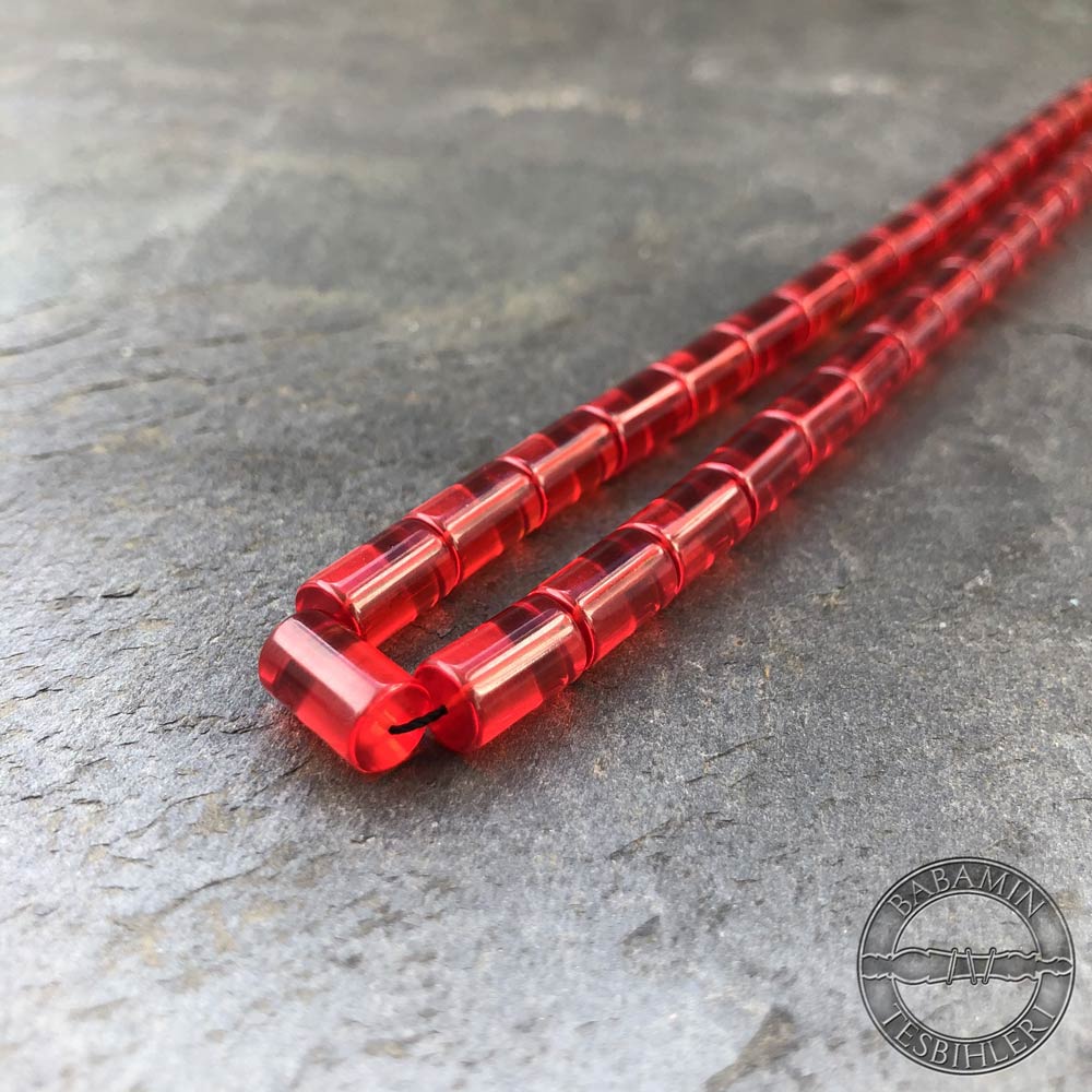 Mercan kırmızı 6,5×10,5mm sıkma kehribar kesme model tesbih