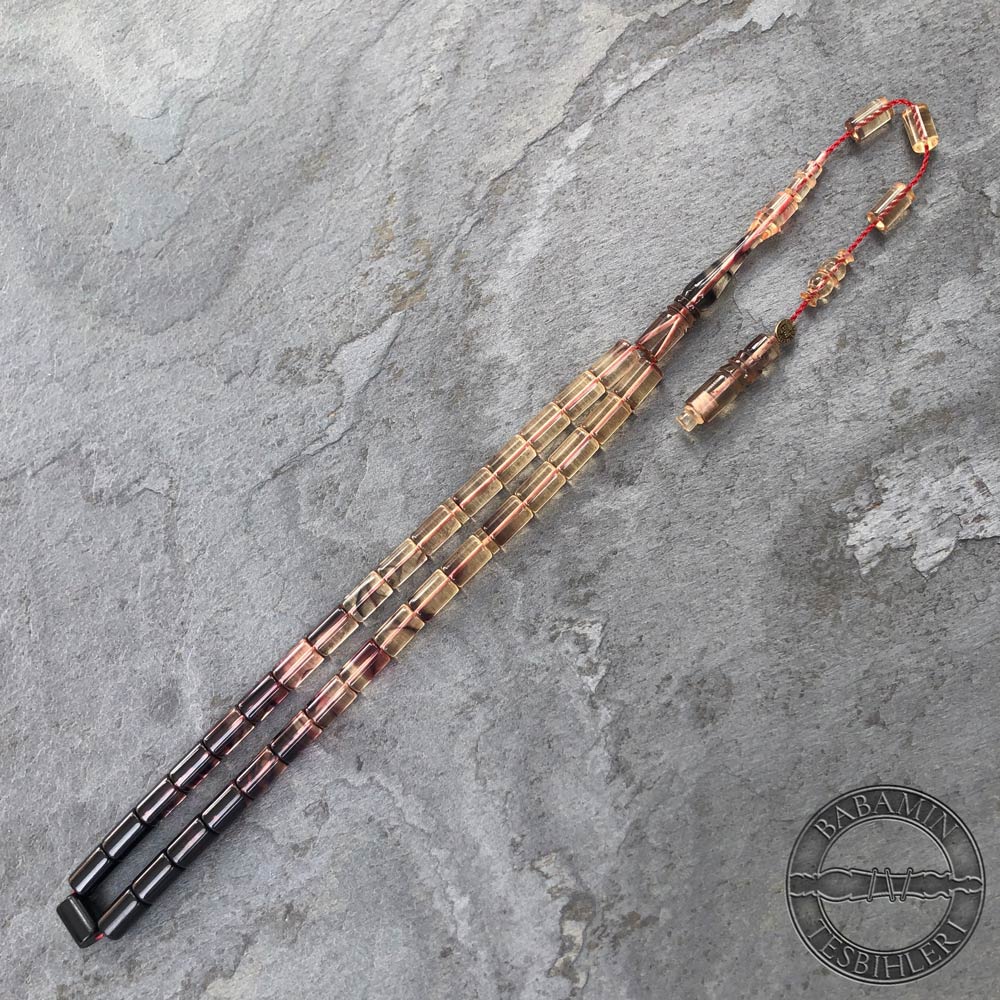 Kahverengi süzme dizim 6,5×10,5mm sıkma kehribar kesme model tesbih