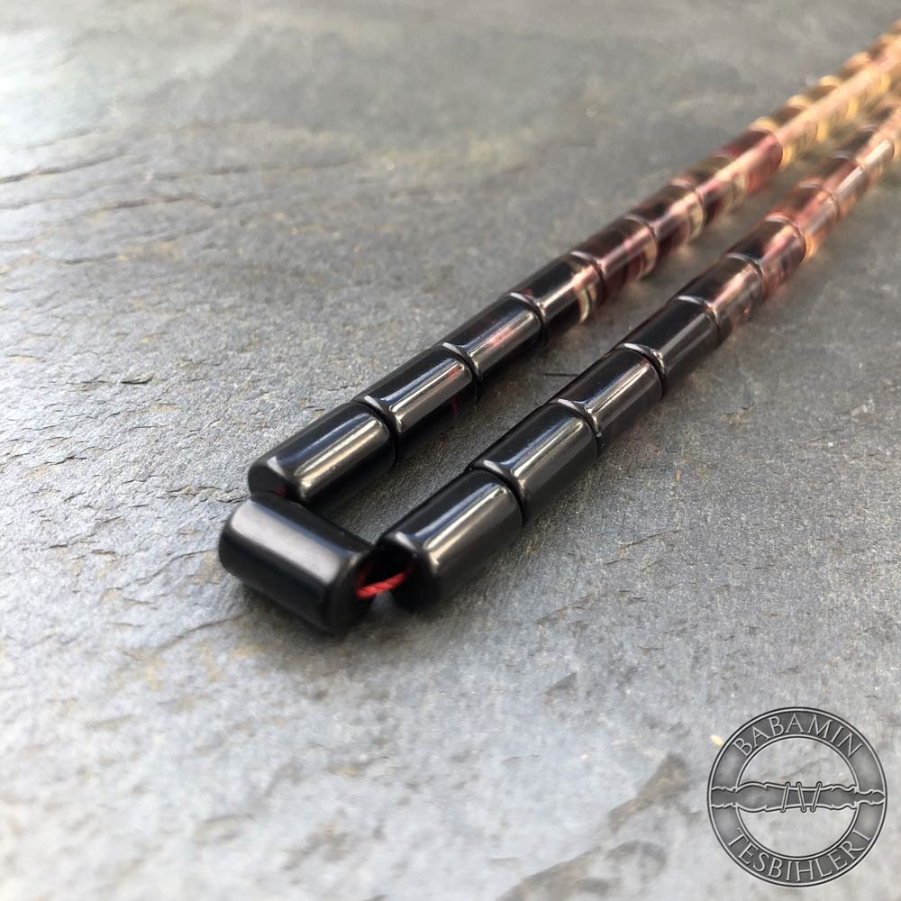 Kahverengi süzme dizim 6,5×10,5mm sıkma kehribar kesme model tesbih