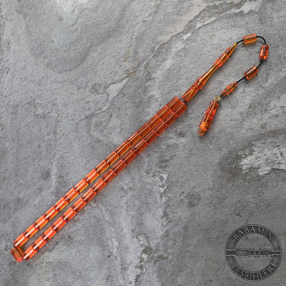 Şeffaf turuncu 6,5×10,5mm sıkma kehribar kesme model tesbih