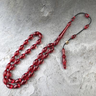 6x12mm Şeffaf Kırmızı Beyzi Model Tesbih