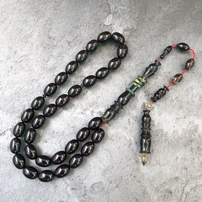 8x11mm, Halkalı İmameli, Koyu Yeşil, Yumurta Model Tesbih