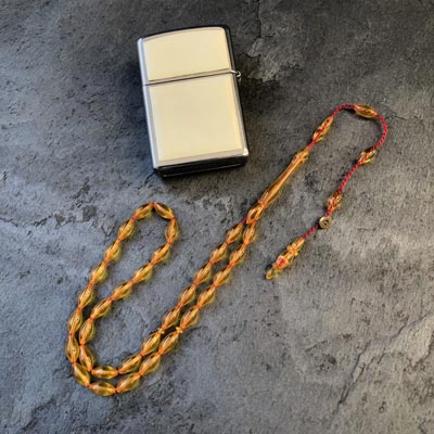 4x10mm Şeffaf Sarı Beyzi Model Sıkma Kehribar Tesbih