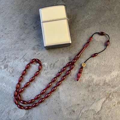4x10mm Kırmızı Beyzi Model Sıkma Kehribar Tesbih