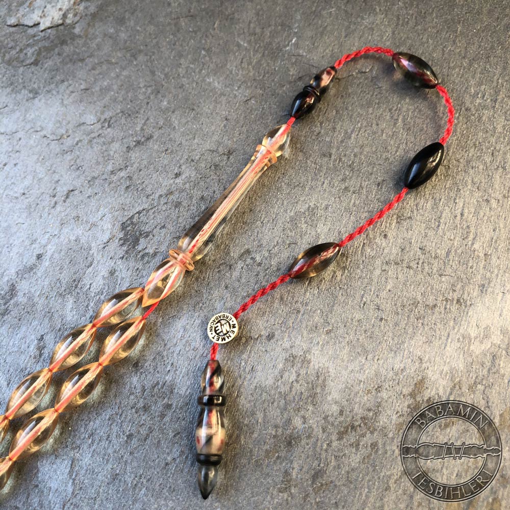 4x10mm Siyah Süzme Dizim Beyzi Model Sıkma Kehribar Tesbih İmamesi