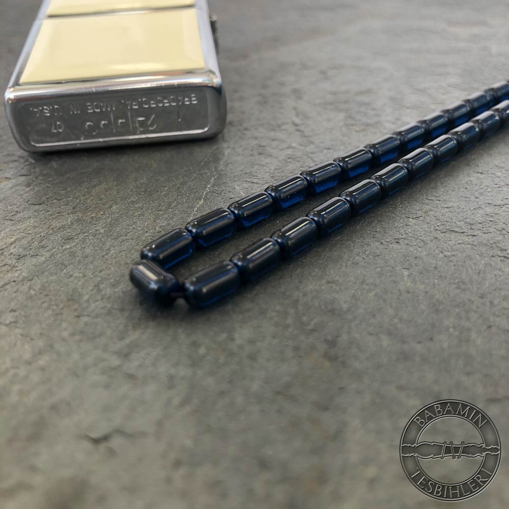 Lacivert şeffaf delim 4x7mm kapsül model tesbih-Sıkma kehribar tesbih