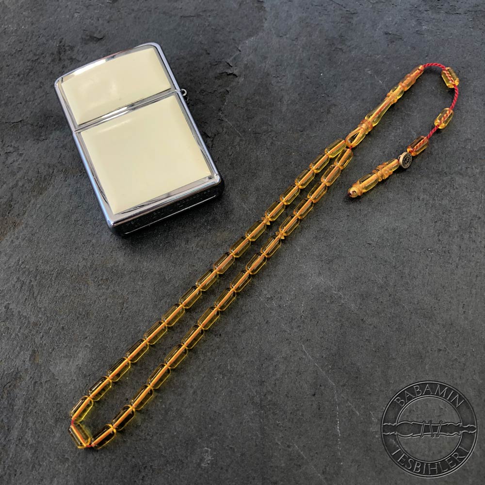 Saydam sarı 4x7mm kapsül model tesbih-Sıkma kehribar tesbih