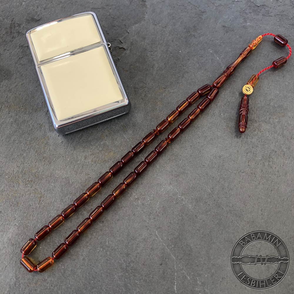 Bal rengi 4x7mm kapsül model tesbih-Sıkma kehribar tesbih