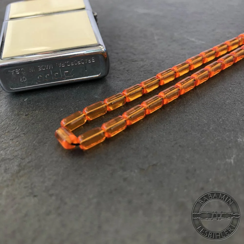 Saydam turuncu 4x7mm kapsül model tesbih-Sıkma kehribar tesbih