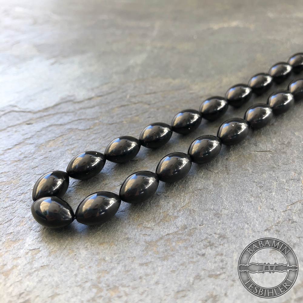 8x12mm Siyah Beyzi Model Sıkma Kehribar Tesbih Taneleri