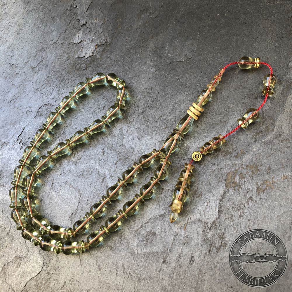 Yeşil 7x12mm lale model, sıkma kehribar tesbih