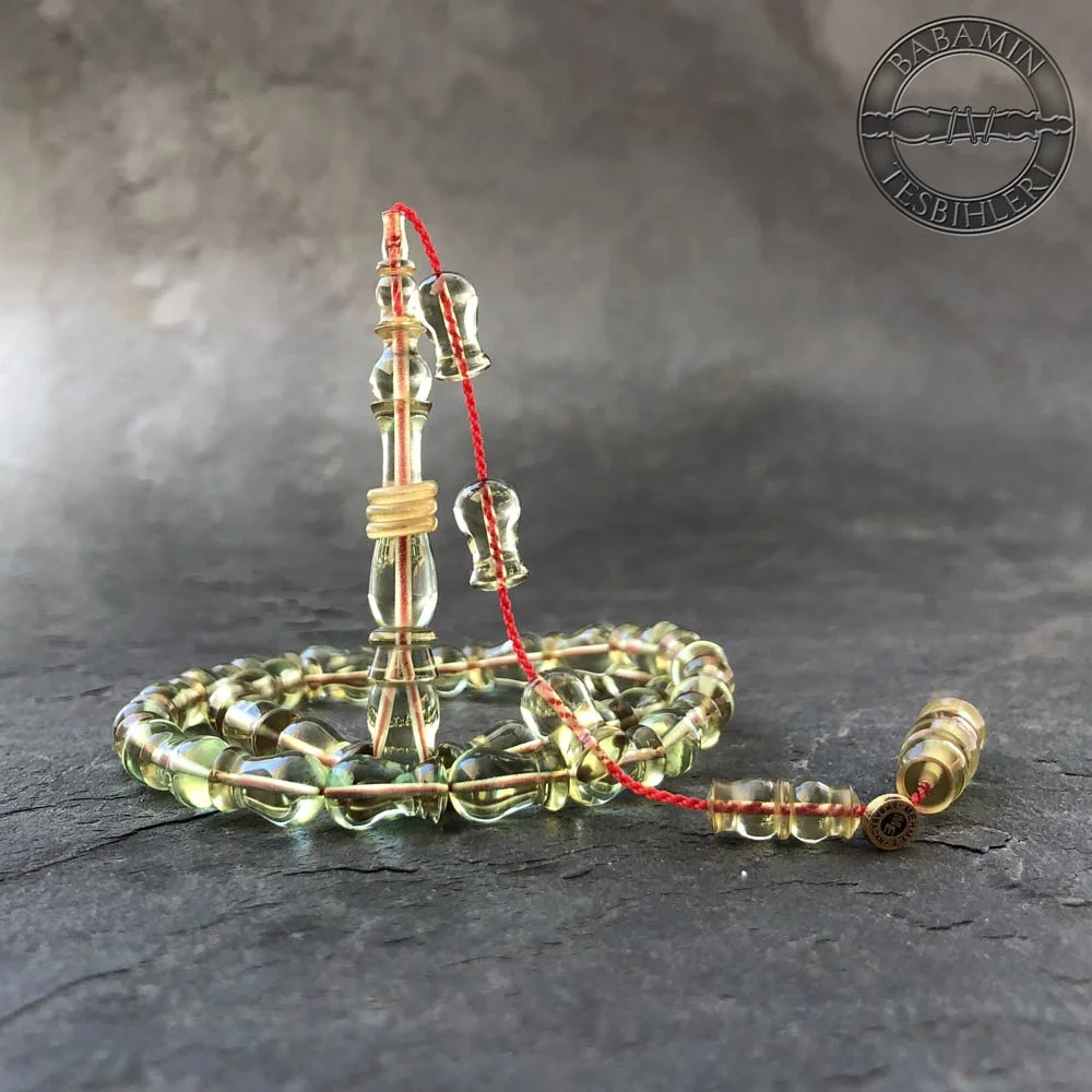 Yeşil 7x12mm lale model, sıkma kehribar tesbih