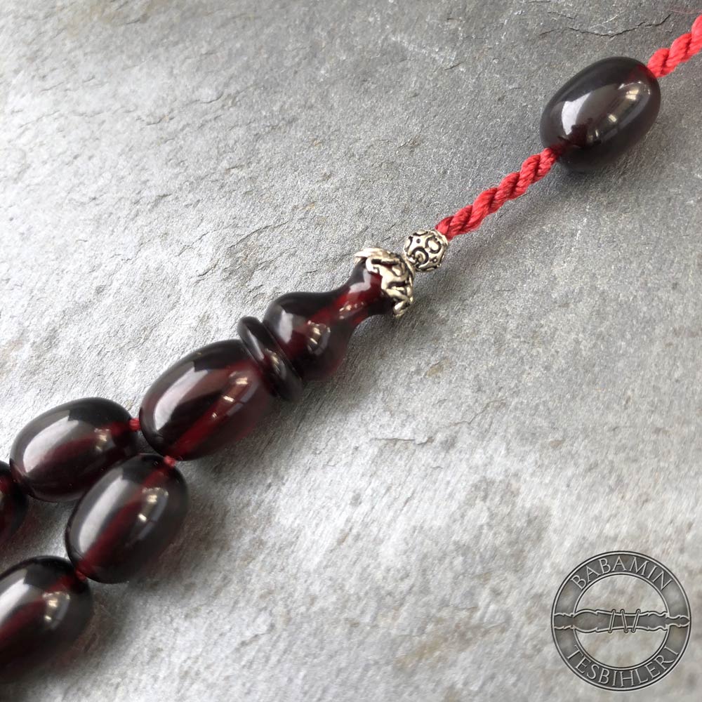 Bordo 9x12mm sıkma kehribar tesbih-Eski osmanlı benzetmesi tesbih