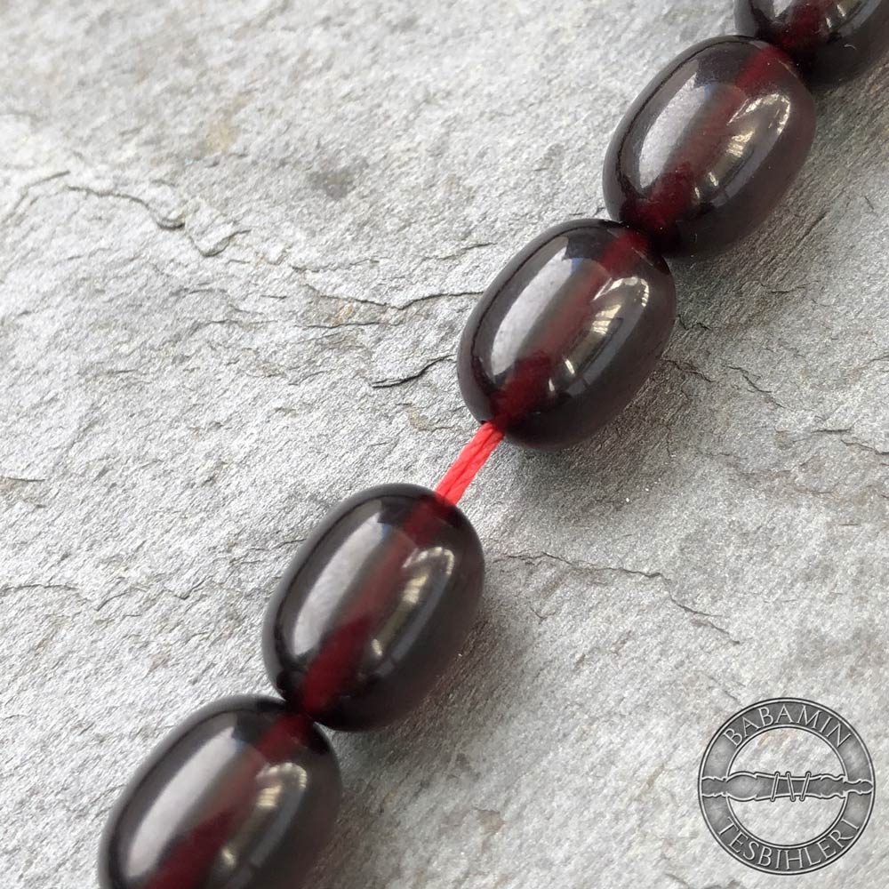 Bordo 9x12mm sıkma kehribar tesbih-Eski osmanlı benzetmesi tesbih