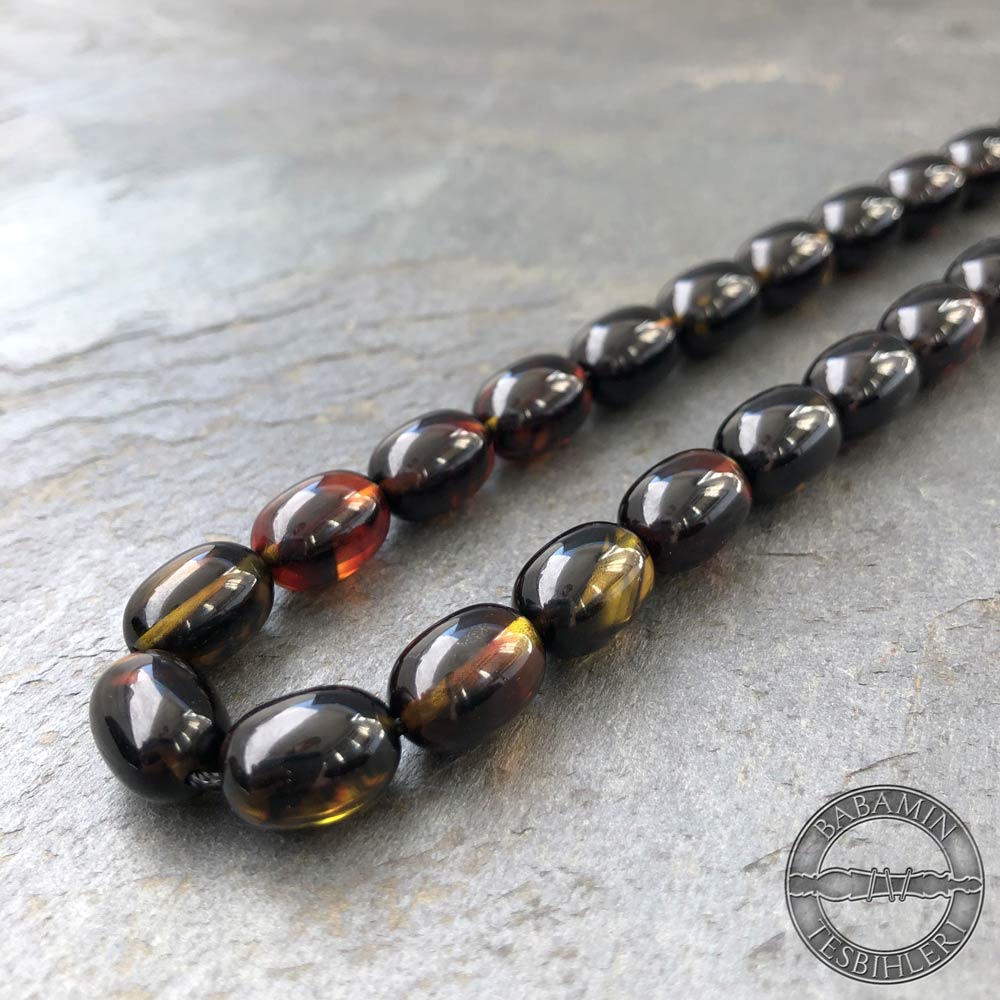Siyah 9x12mm sıkma kehribar tesbih-Eski osmanlı benzetmesi tesbih