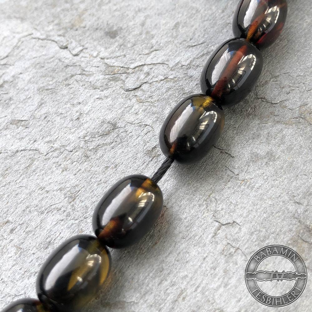 Siyah 9x12mm sıkma kehribar tesbih-Eski osmanlı benzetmesi tesbih