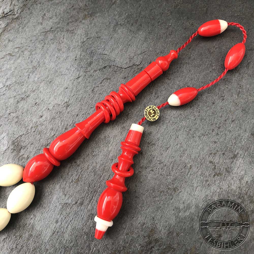 Kırmızı Beyaz Bilardo Topu Halkalı İmame ve Hitameli Tesbih