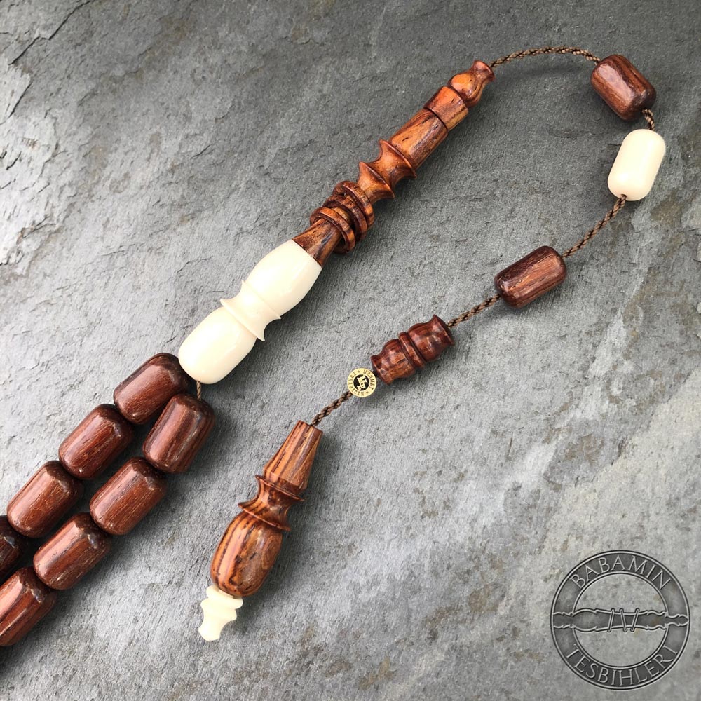 cocobolo ağacı tesbih sıkma kehribar eklemeli ve halkalı imamesi