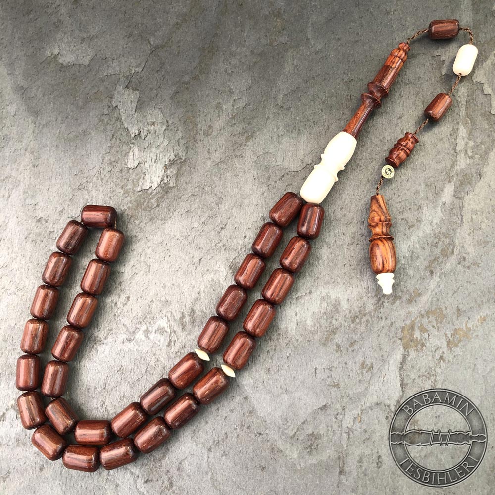 sıkma kehribar eklemeli cocobolo ağacı tesbih