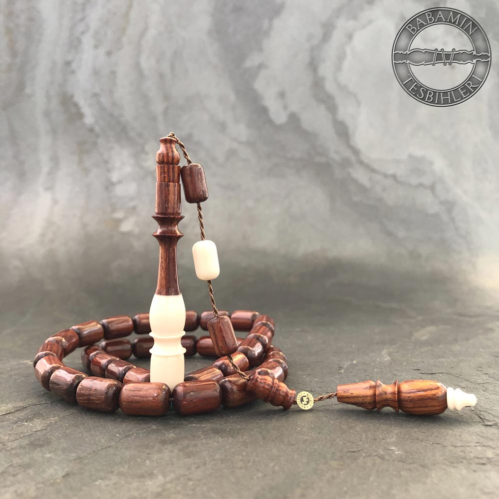 sıkma kehribar eklemeli cocobolo ağacı tesbih