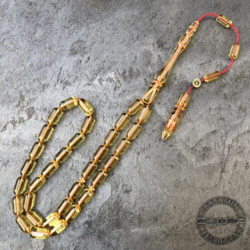 5,5x11mm Şeffaf Açık Sarı Kapsül Model Sıkma Kehribar Tesbih