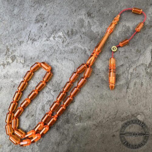 5,5x11mm Şeffaf Turuncu Kapsül Model Sıkma Kehribar Tesbih