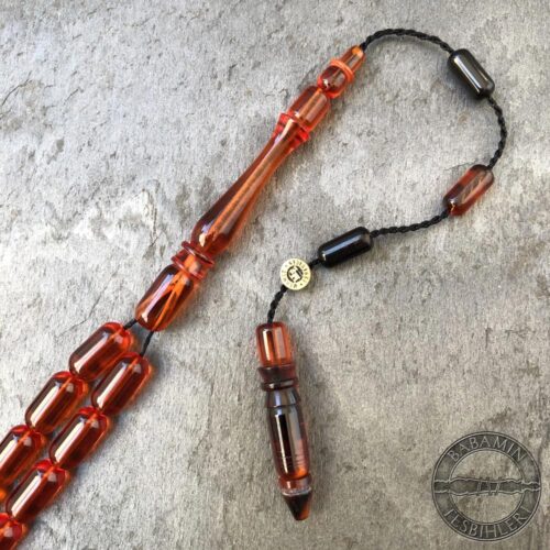 5,5x11mm Kırmızı Siyah Süzme Dizim Kapsül Model Sıkma Kehribar Tesbih